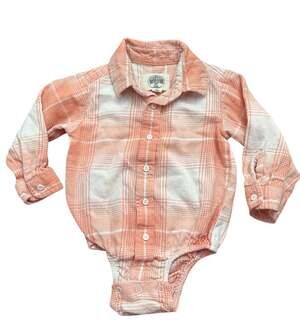 Outdoor Kids 18M Peach and White Plaid Flannel Button-Down Bodysuit